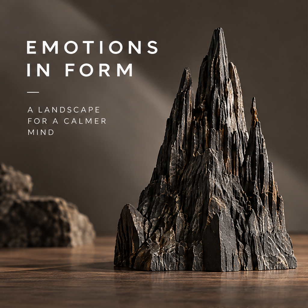 VELMIRN® mountain peak sculpture — clean product shot, full silhouette on wooden surface