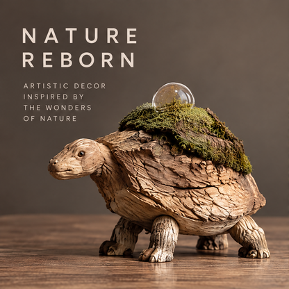 VELMIRN® wood grain tortoise sculpture — nature reborn, artistic decor inspired by the wonders of nature, warm wooden table scene