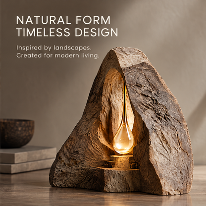 VELMIRN® stone cave glow sculpture — details that feel, raw texture refined craftsmanship, teardrop close-up