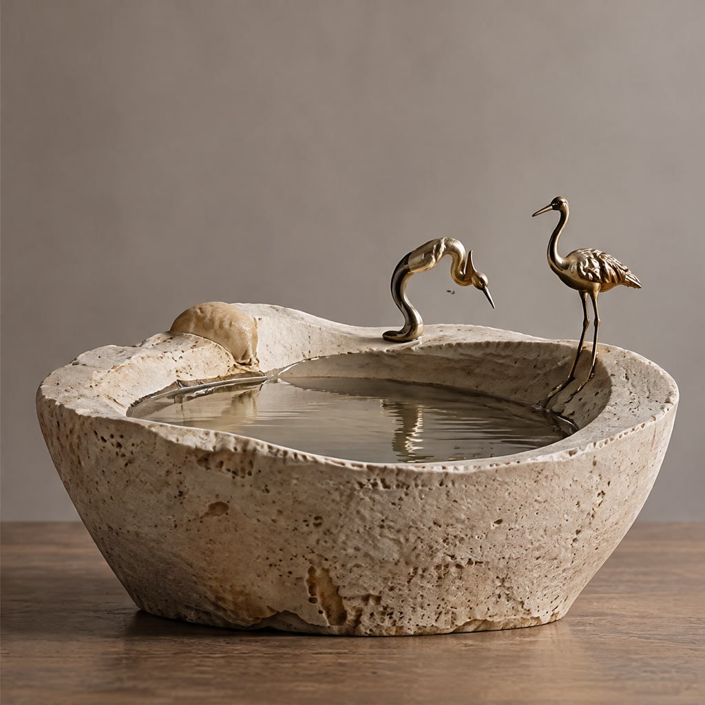 VELMIRN® crane stone sculptural bowl — clean neutral background, full product view