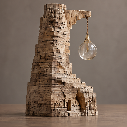 VELMIRN® ancient tower sculpture — full product view, clean neutral background, glass pendant hanging from arm