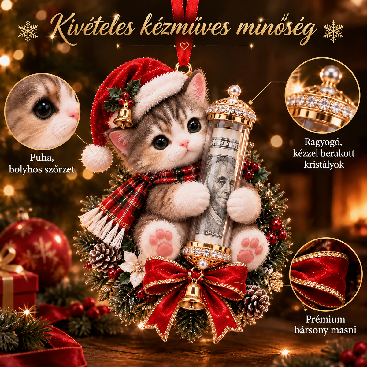 🎁 Aranyos állatos, pénzajándék-tartó karácsonyi dísz – Ünnepi fadísz 🎄💵