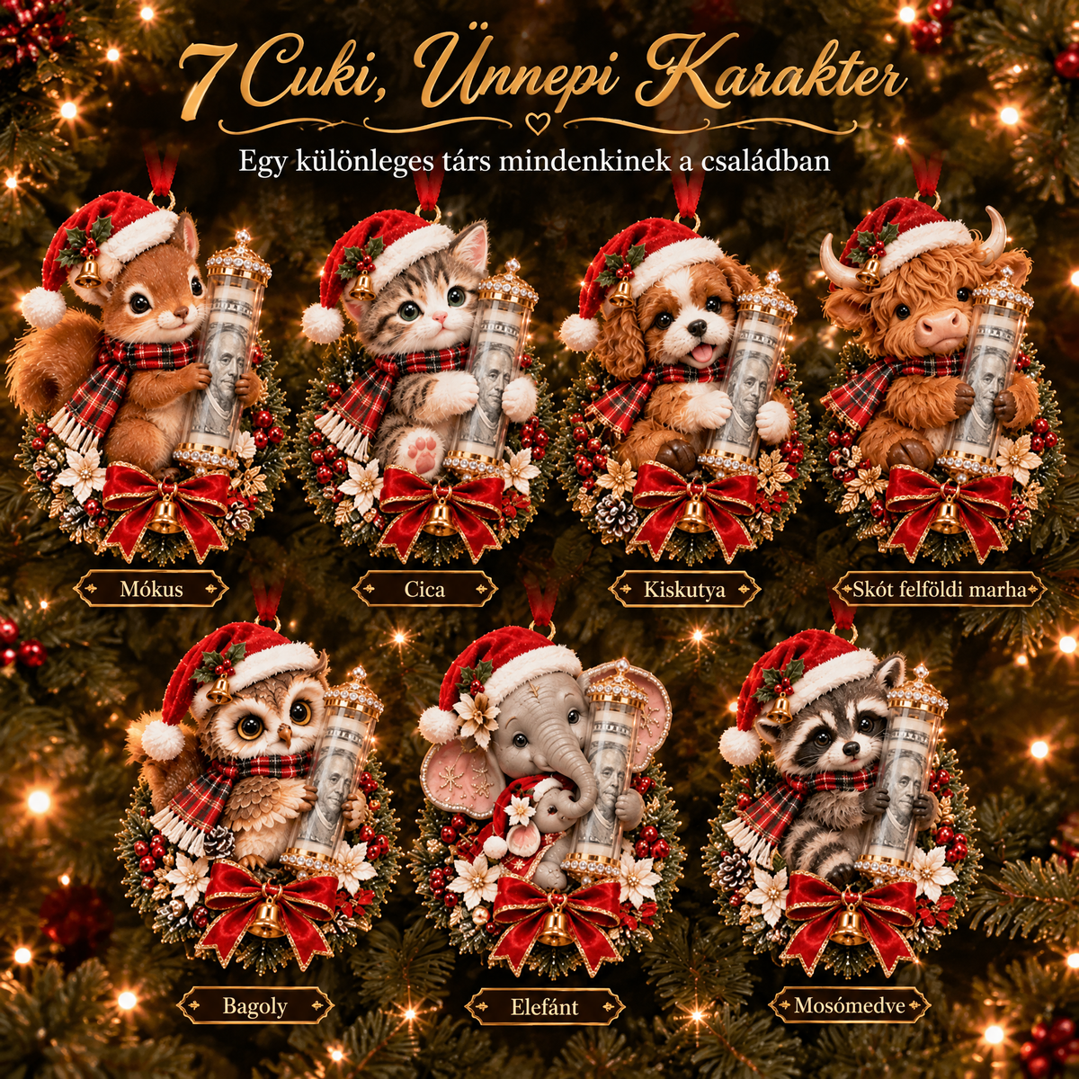 🎁 Aranyos állatos, pénzajándék-tartó karácsonyi dísz – Ünnepi fadísz 🎄💵