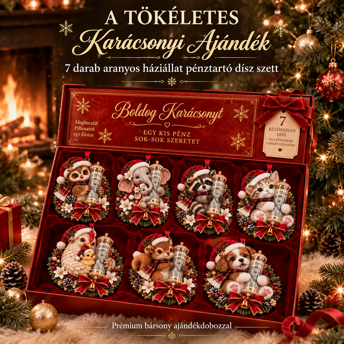 🎁 Aranyos állatos, pénzajándék-tartó karácsonyi dísz – Ünnepi fadísz 🎄💵