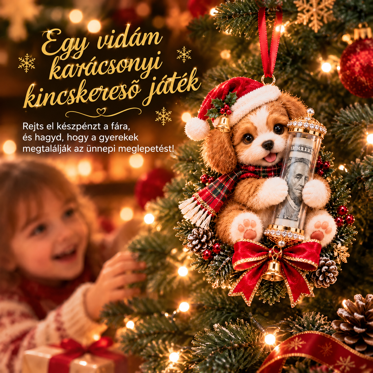 🎁 Aranyos állatos, pénzajándék-tartó karácsonyi dísz – Ünnepi fadísz 🎄💵