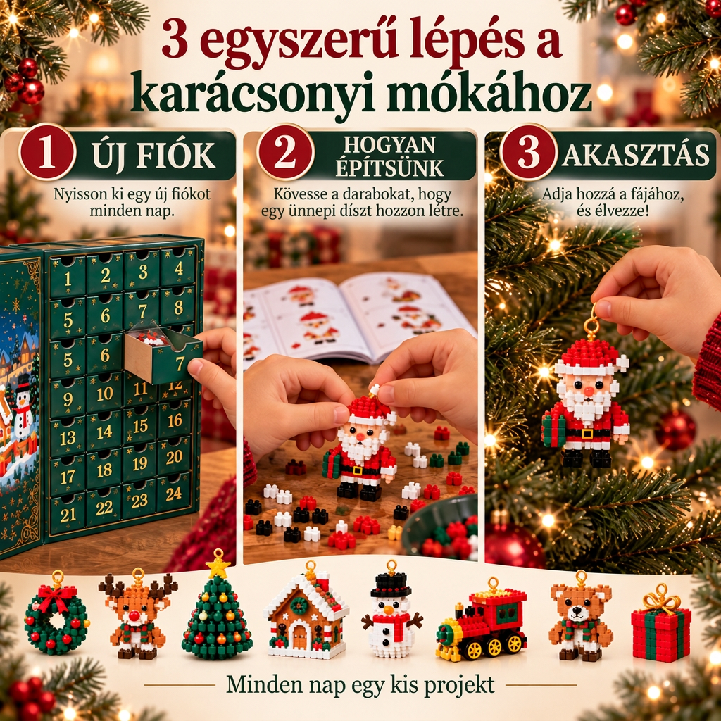 🎅🔥 Utolsó nap a féláras ajánlatra! 🍇 Építőelemekből álló karácsonyi visszaszámláló adventi naptár az egész családnak 🎄 Tökéletes a karácsonyfa díszítésére.