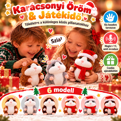 🎄 Beszélő Plüsshörcsög 🐹 – Ismétli a Szavaidat és Viccesen Bólogat! Tökéletes Karácsonyi Ajándék 🎁