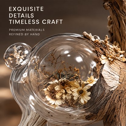VELMIRN® forest deer sculpture — exquisite details timeless craft, premium materials refined by hand, glass terrarium dried flowers close-up