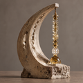 VELMIRN® crescent stone amber crystal sculpture — full product view, clean neutral background, stacked crystal bead chain pendant