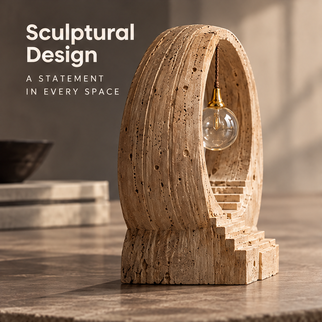 VELMIRN® stone circle stairway sculpture — sculptural design, a statement in every space, marble surface angled scene