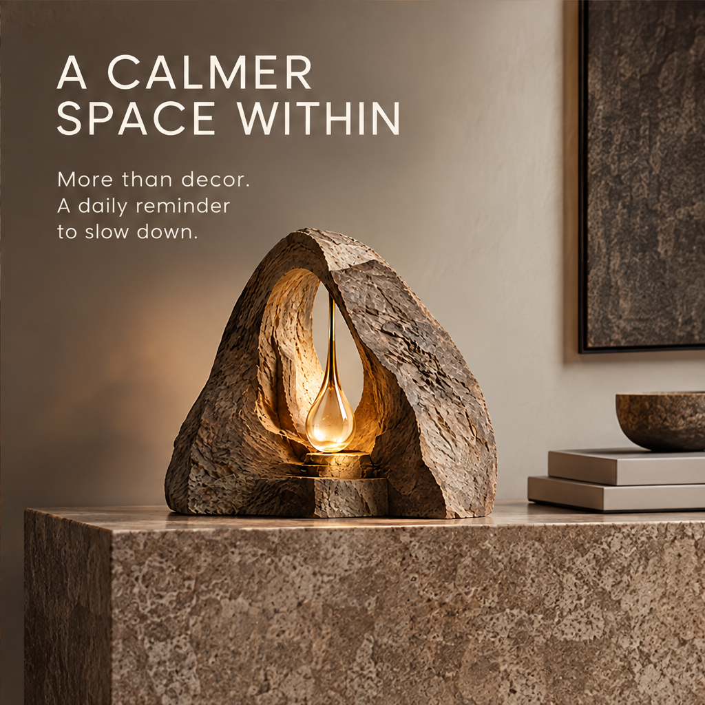 VELMIRN® stone cave glow sculpture — full product view, clean background, arch and teardrop glow