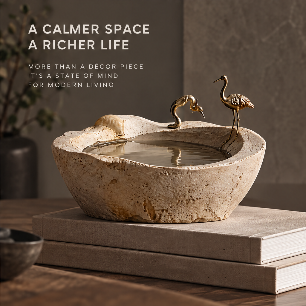 VELMIRN® crane stone bowl — styled on books, a calmer space a richer life