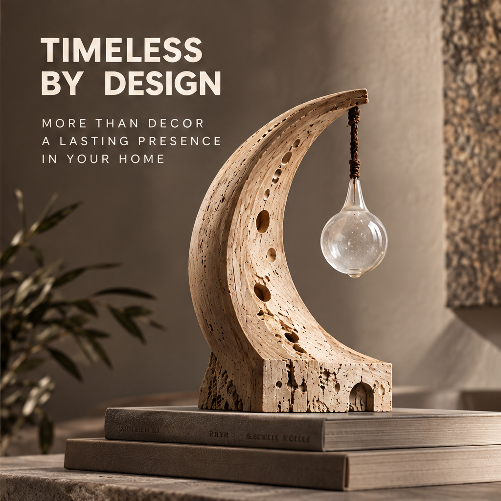 VELMIRN® crescent stone sculpture — timeless by design, more than decor a lasting presence, styled on stacked books