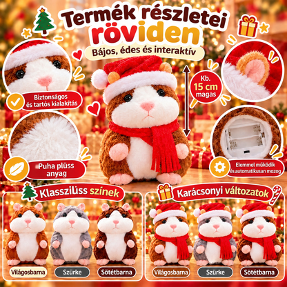 🎄 Beszélő Plüsshörcsög 🐹 – Ismétli a Szavaidat és Viccesen Bólogat! Tökéletes Karácsonyi Ajándék 🎁