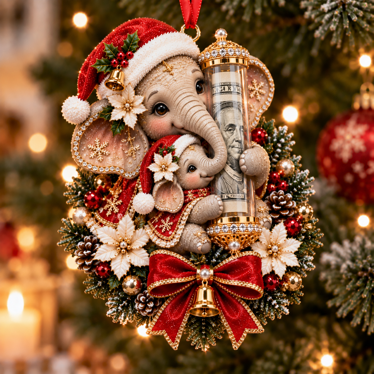🎁 Aranyos állatos, pénzajándék-tartó karácsonyi dísz – Ünnepi fadísz 🎄💵