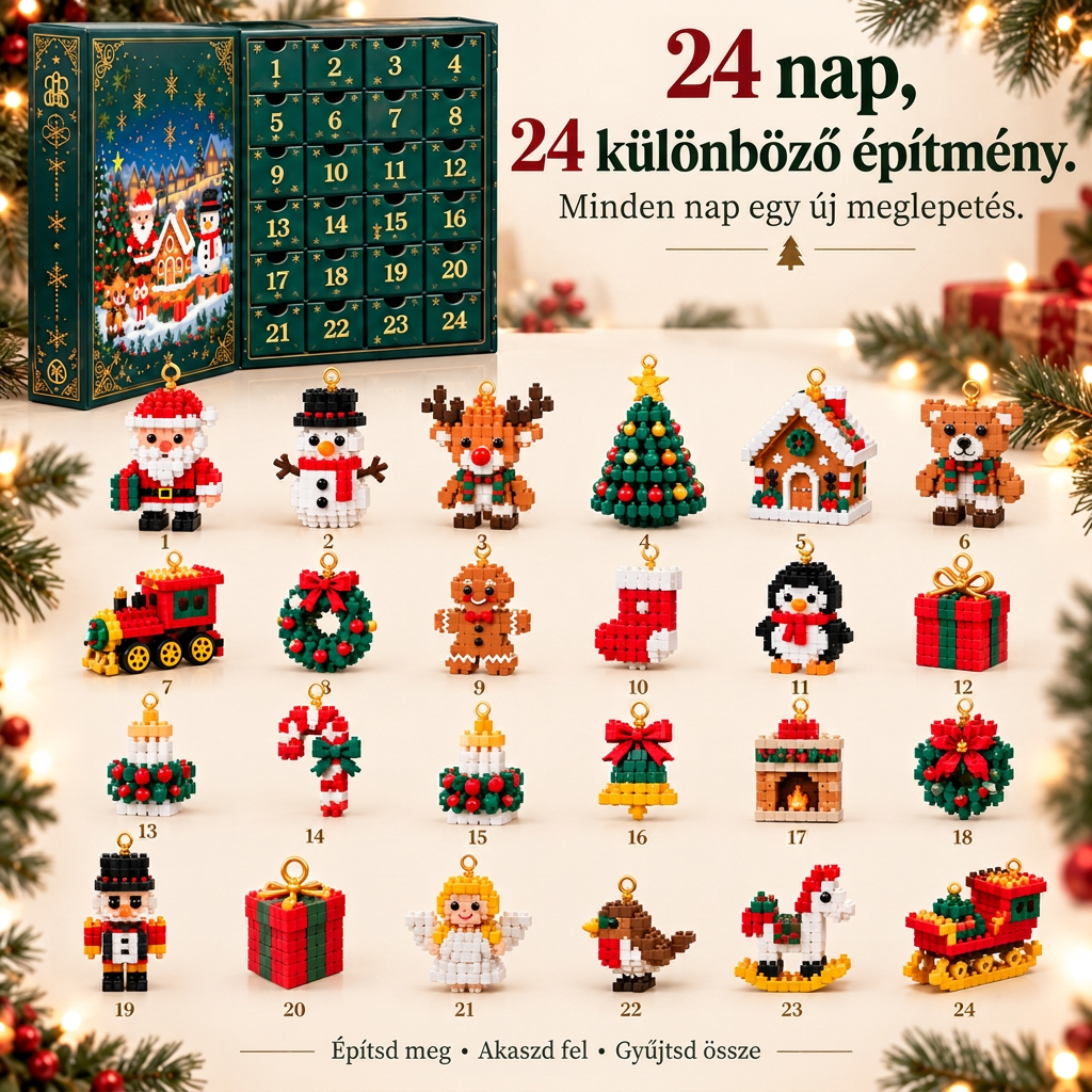 🎅🔥 Utolsó nap a féláras ajánlatra! 🍇 Építőelemekből álló karácsonyi visszaszámláló adventi naptár az egész családnak 🎄 Tökéletes a karácsonyfa díszítésére.