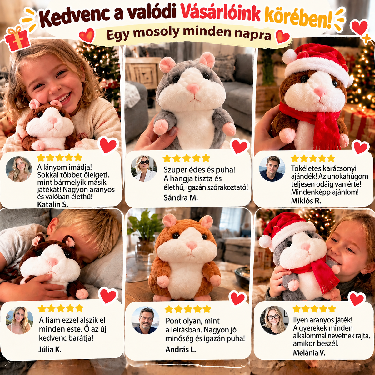 🎄 Beszélő Plüsshörcsög 🐹 – Ismétli a Szavaidat és Viccesen Bólogat! Tökéletes Karácsonyi Ajándék 🎁