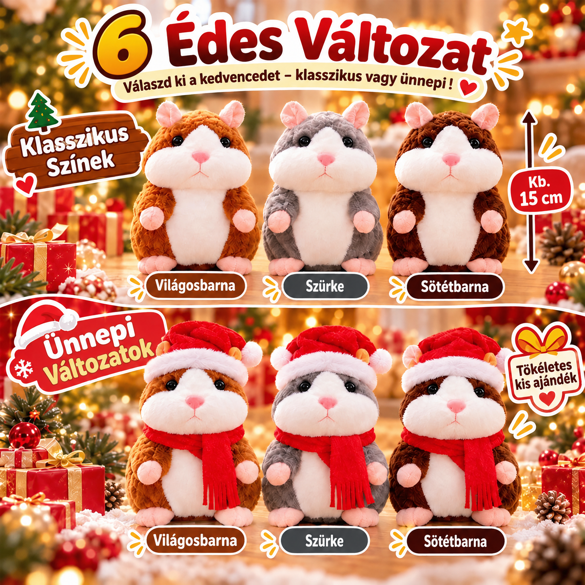 🎄 Beszélő Plüsshörcsög 🐹 – Ismétli a Szavaidat és Viccesen Bólogat! Tökéletes Karácsonyi Ajándék 🎁