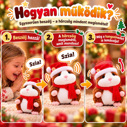 🎄 Beszélő Plüsshörcsög 🐹 – Ismétli a Szavaidat és Viccesen Bólogat! Tökéletes Karácsonyi Ajándék 🎁