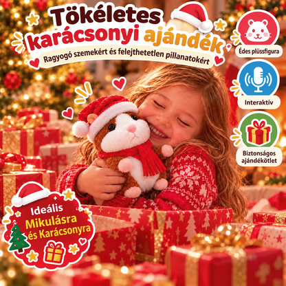 🎄 Beszélő Plüsshörcsög 🐹 – Ismétli a Szavaidat és Viccesen Bólogat! Tökéletes Karácsonyi Ajándék 🎁