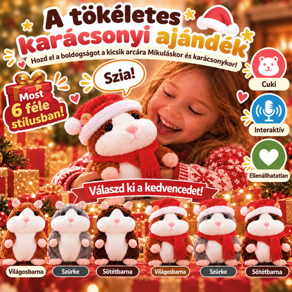 🎄 Beszélő Plüsshörcsög 🐹 – Ismétli a Szavaidat és Viccesen Bólogat! Tökéletes Karácsonyi Ajándék 🎁