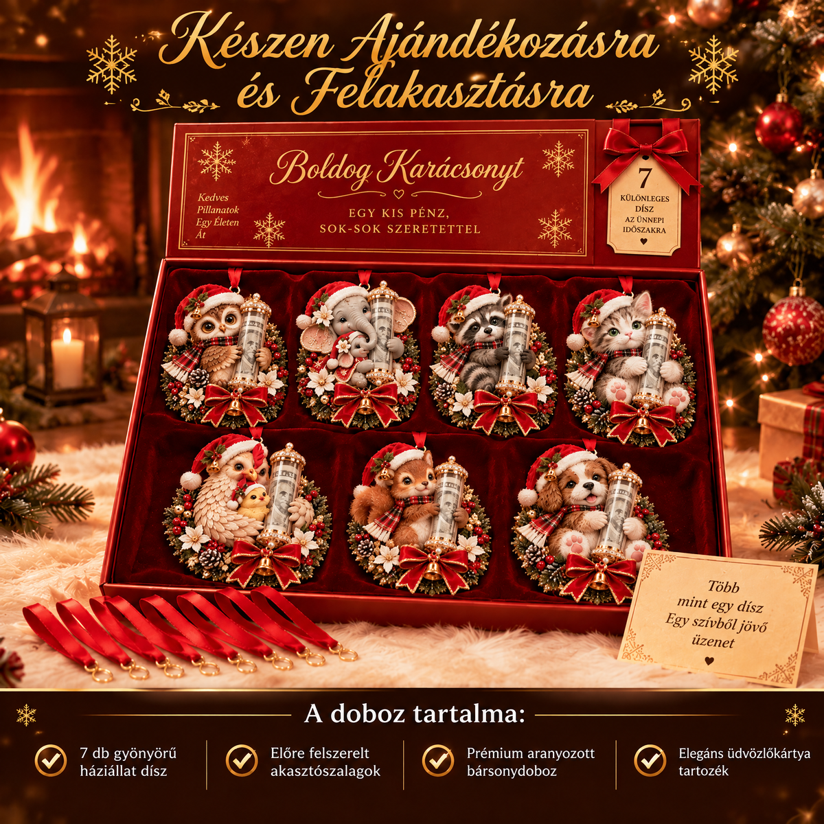 🎁 Aranyos állatos, pénzajándék-tartó karácsonyi dísz – Ünnepi fadísz 🎄💵