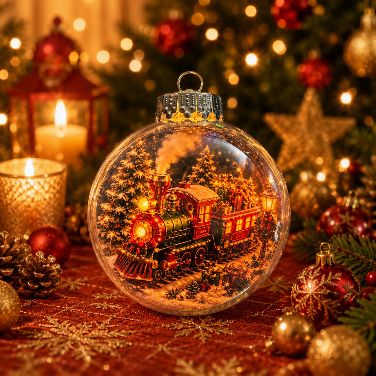 🎄 Ragyogó Karácsonyi Mesedísz🍇 – Világító Miniatűr Ünnepi Jelenet Meleg LED Fénnyel✨