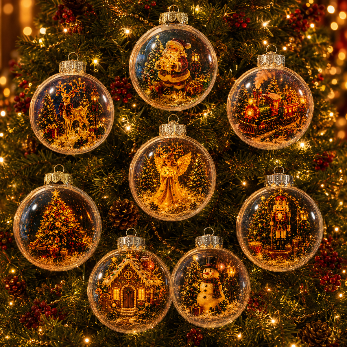 🎄 Ragyogó Karácsonyi Mesedísz🍇 – Világító Miniatűr Ünnepi Jelenet Meleg LED Fénnyel✨
